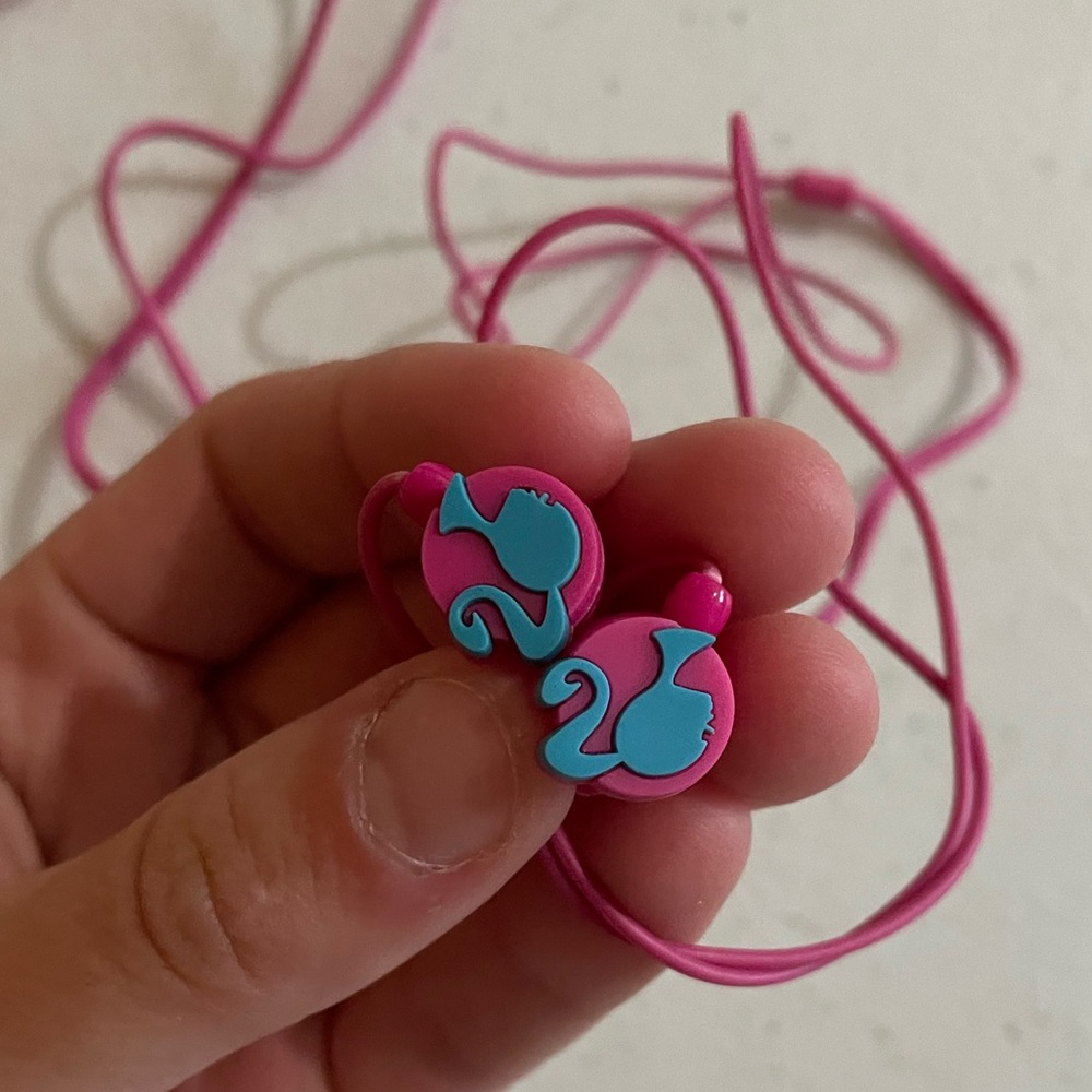 Rare Barbie Silhouette Earbuds Pink Blue Headphones Music